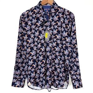 NWT Visconti Black Navy Paisley Long Sleeve Button Up Dress Shirt Size Small